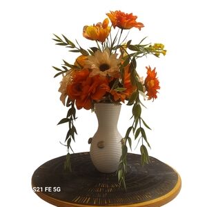 Elegant Orange and Yellow Floral Arrangement in White Vase